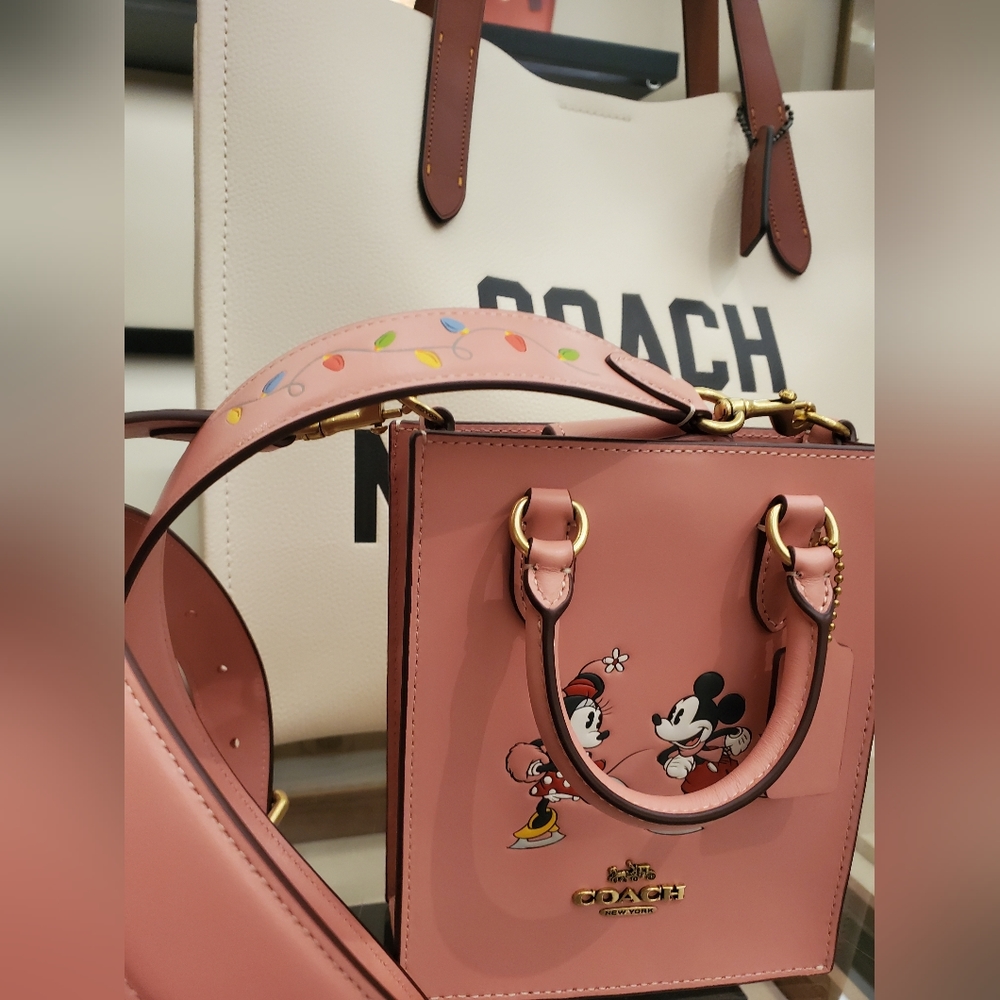 DISNEY X COACH PINK NORTH SOUTH MINI TOTE WITH ICE SKATE MOTIF NSIP - Picture 9 of 9